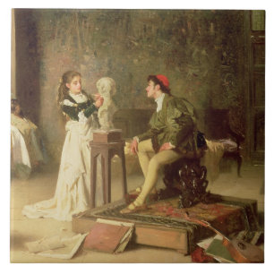 Azulejo La escultora joven (aceite en lona)