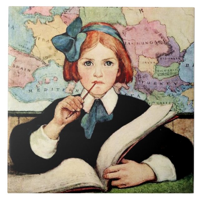 Azulejo La estudiosa de Jessie Willcox Smith (Frente)