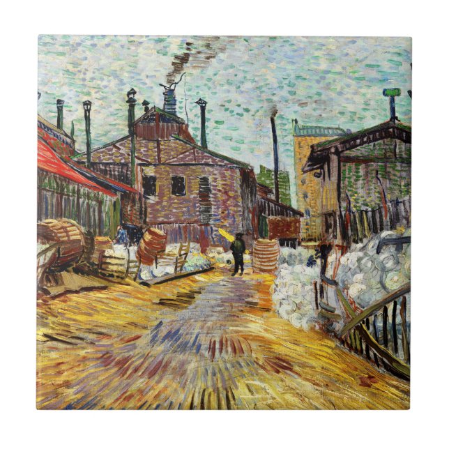 Azulejo La fábrica (1887) de Vincent Van Gogh (Frente)