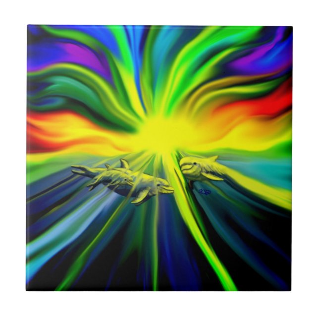 Azulejo La familia de los delfines al sol (Frente)