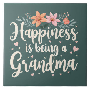 Azulejo La felicidad es ser una abuela Floral Cottagecore