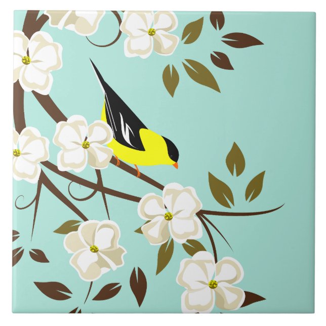 Azulejo La flor Goldfinch y Dogwood de Estados Unidos (Frente)