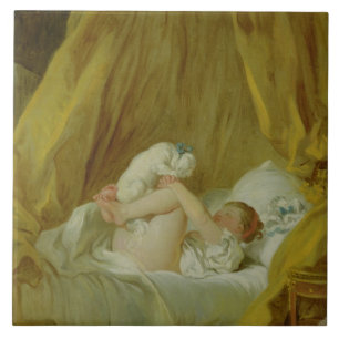 Azulejo "La Gimblette", chica con un perro, c.1770 (aceite