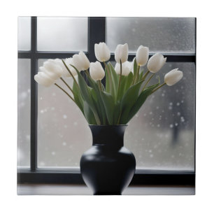 Azulejo "La gracia del invierno: tulipanes blancos en un j