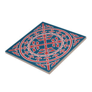Azulejo La guirnalda azul rojo medieval deja a románico