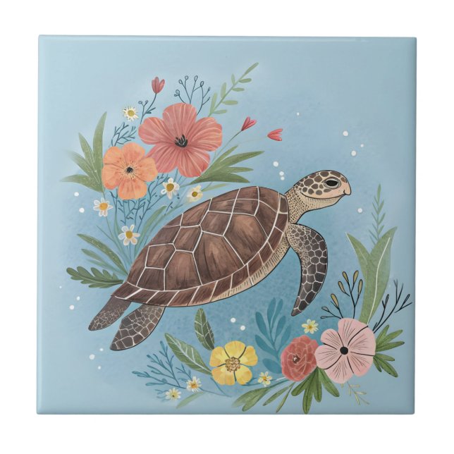 Azulejo La ilustración de una tortuga marina (Frente)