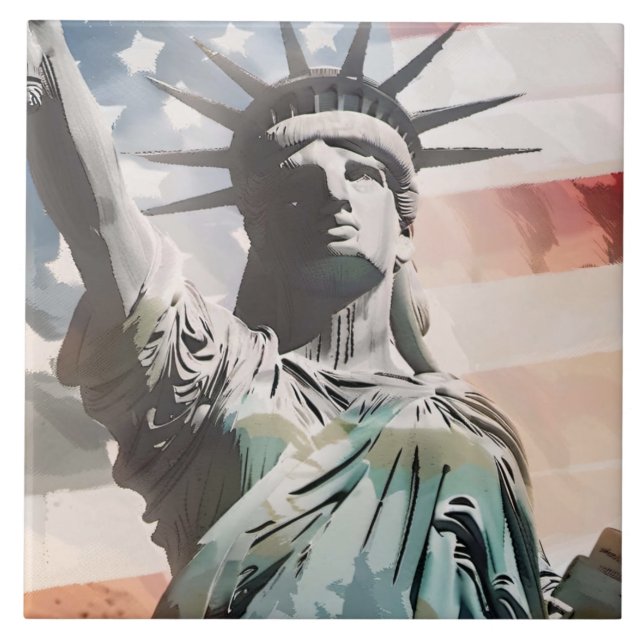 Azulejo La libertad y la bandera estadounidense (Frente)