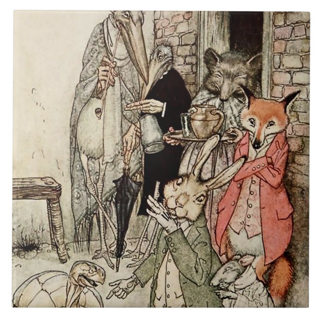 Azulejo "La liebre y la tortuga" por Arthur Rackham (Frente)