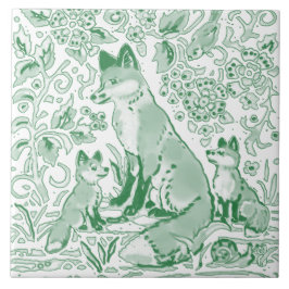 Azulejo La madera blanca verde esmeralda cute Fox Intricat