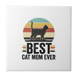 Azulejo La Mejor Mamá de Gatos Vintage Gato Negro Diseño R