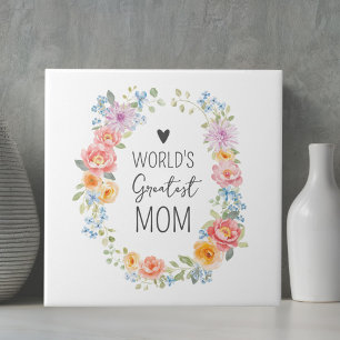 Azulejo La mejor mamá del mundo cita personalizada floral 