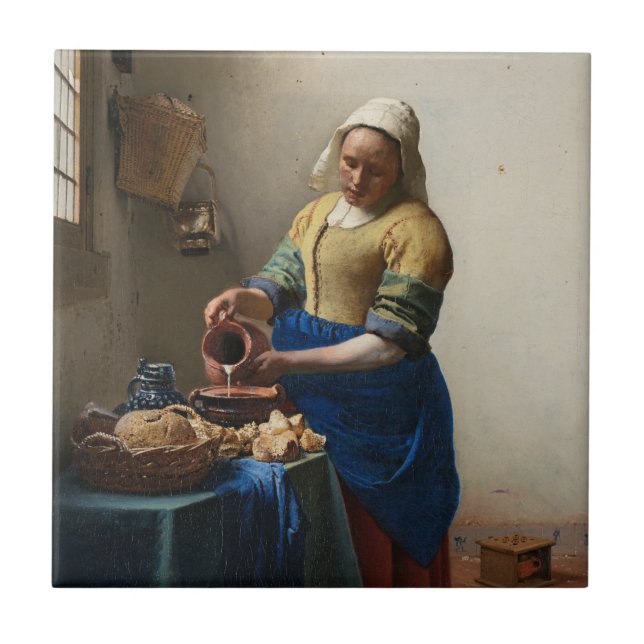 Azulejo La Milkmaid de Johannes Vermeer, c. 1660  (Frente)