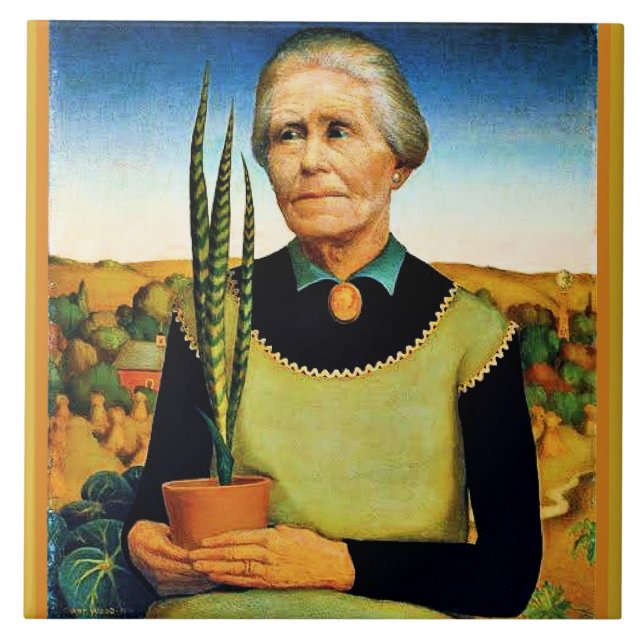 Azulejo La mujer con plantas por Grant Wood (Frente)
