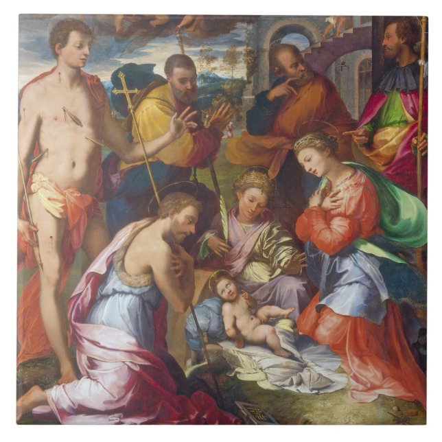 Azulejo La natividad, 1534 (aceite en el panel) (Frente)