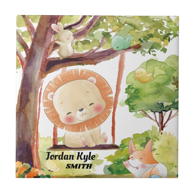 Azulejo La naturaleza Rubor de León, Fox, Bunny y Birds (Frente)