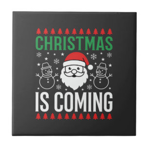 Azulejo La Navidad Está Llegando Santa Muñeco de Nieve
