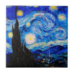 Azulejo La noche estrellada de Vincent Van Gogh<br><div class="desc">Vincent Van Gogh La Noche Estelar. Esta es una antigua obra maestra del pintor holandés Vincent Van Gogh. Esta bonita pintura del paisaje artístico tiene un color bonito,  vibrante y saturado. Vincent Van Gogh fue un pintor impresionista de post holandés. Esta imagen es de dominio público</div>