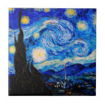 Azulejo La noche estrellada de Vincent Van Gogh<br><div class="desc">Vincent Van Gogh La Noche Starry. Esta es una antigua obra maestra del pintor holandés Vincent Van Gogh. Esta bonita pintura paisajística tiene un hermoso,  vibrante color saturado. Vincent Van Gogh fue un pintor post impresionista holandés. Esta imagen es de dominio público</div>