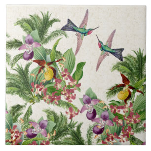 Azulejo La orquídea de los pájaros del colibrí florece 