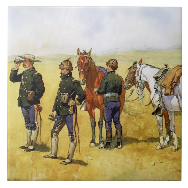 Azulejo ”La partida de exploración” de Frederic Remington (Frente)