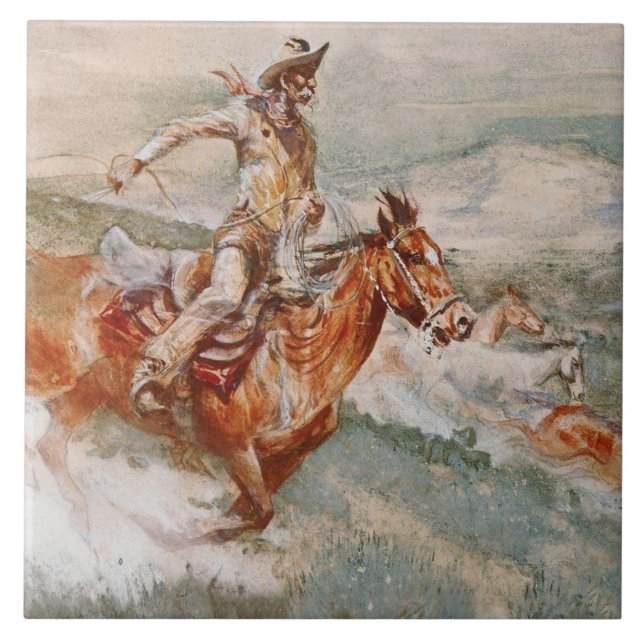 Azulejo “La Persecución” Arte Occidental por Edward Borein (Frente)