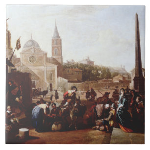 Azulejo La Piazza del Popolo en Roma por Johannes Lingelba
