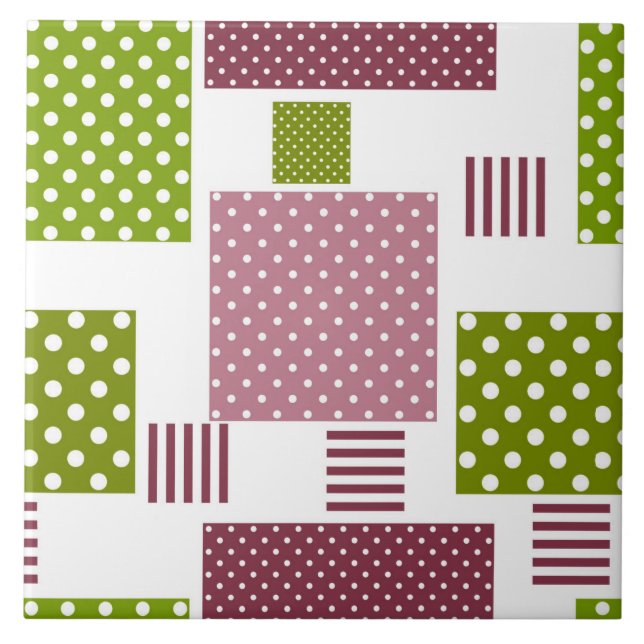 Azulejo La polka verde marrón de patchwork (Frente)