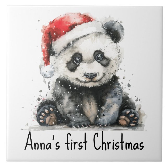 Azulejo La primera Navidad del oso de bambú, personalizado (Frente)