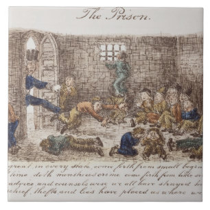 Azulejo La prisión, 1858 (grabado coloreado)