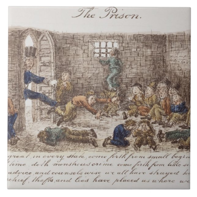 Azulejo La prisión, 1858 (grabado coloreado) (Frente)