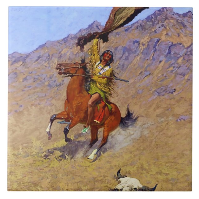 Azulejo “La señal” Arte occidental de Frederic Remington (Frente)