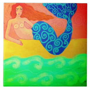 Azulejo La sirena en la orilla de la pintura abstracta