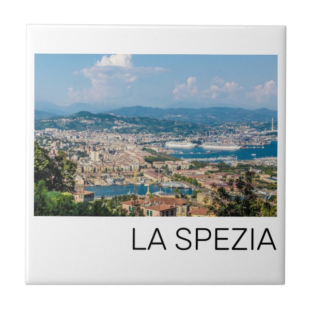 Azulejo La Spezia Cityscape Liguria Italia Holiday Souveni (Frente)
