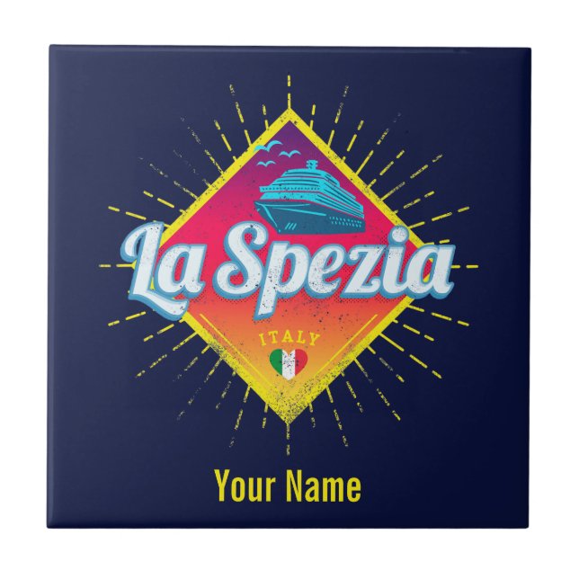 Azulejo La Spezia Liguria Italia barco de crucero retro vi (Frente)