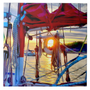 Azulejo La vela de la isla de López y el atardecer en una