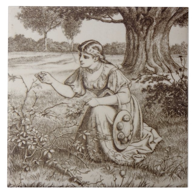 Azulejo La vida en el campo de Minton Sepia de la época de (Frente)