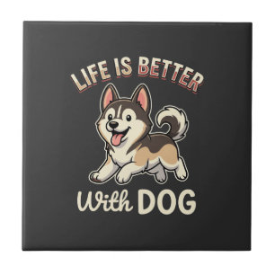 Azulejo La vida es mejor con caricaturas de perros