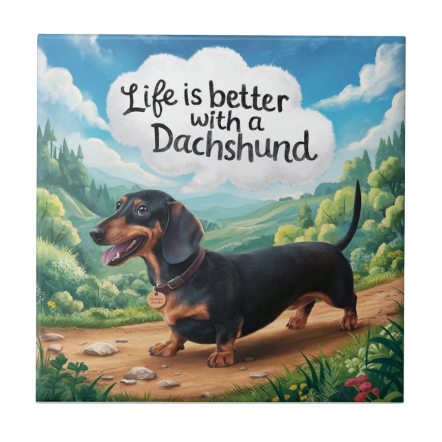 Azulejo La Vida Es Mejor Con Un Dachshund (Frente)