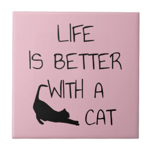 Azulejo La vida es mejor con un gato - Amantes de los gato