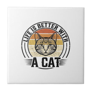 Azulejo La vida es mejor con un gato Diseño de camiseta vi