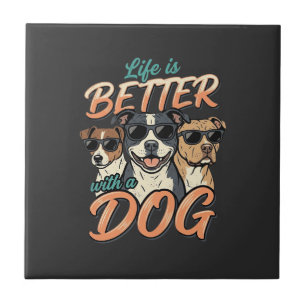 Azulejo La vida es mejor con vector de perro