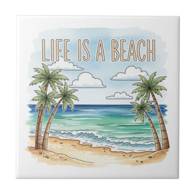 Azulejo "La vida es una playa" Océano Pacífico tropical (Frente)