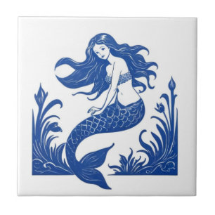 Azulejo La vida marina de la sirena en el océano azul y bl