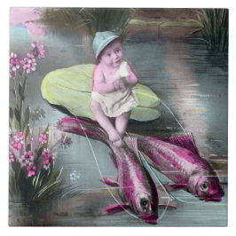 Azulejo La vieja postal francesa del Día de los Inocentes