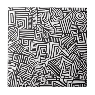 Azulejo Laberinto abstracto geométrico blanco y negro