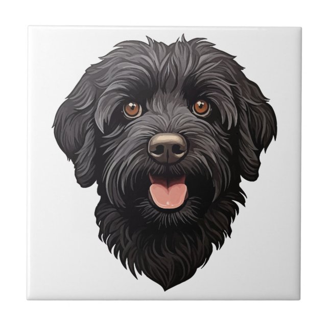 Azulejo Labradoodle Perro Negro (Frente)