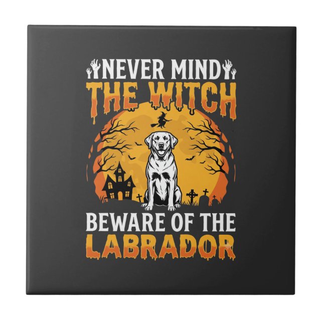 Azulejo Labrador de Halloween Cuidado con el Perro (Frente)
