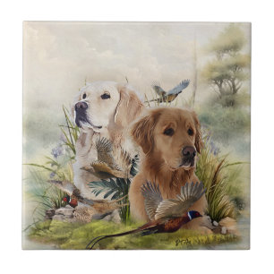 Azulejo Labrador recuperadores con faisán, arte