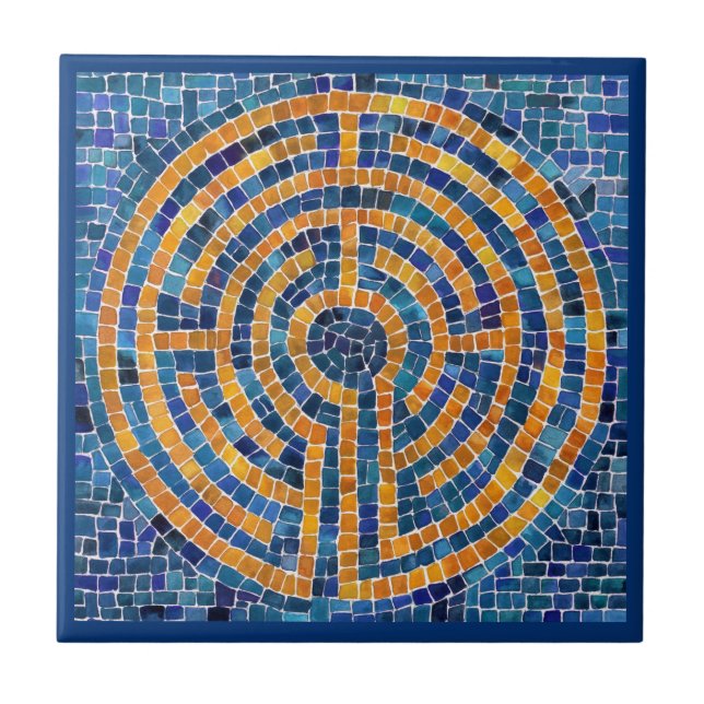 Azulejo LABYRINTH IV 4.25x4.25 Mosaico cerámico - Azul (Frente)