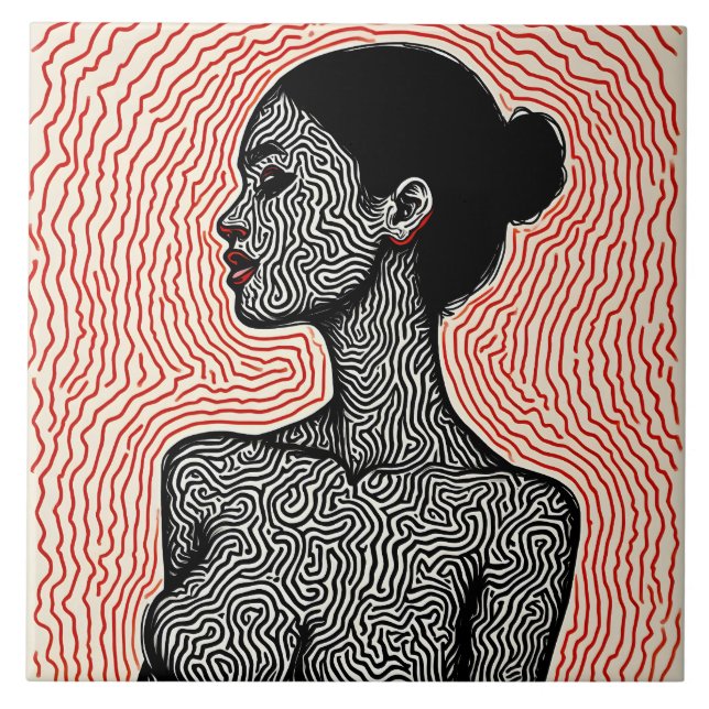 Azulejo Labyrinth of Her Awakening – A Minimalist Portrait (Frente)